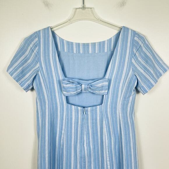 By Anthropologie Cape May Dress Sz 4 Blue White Linen Striped Bow Back Nautical - Picture 6 of 11